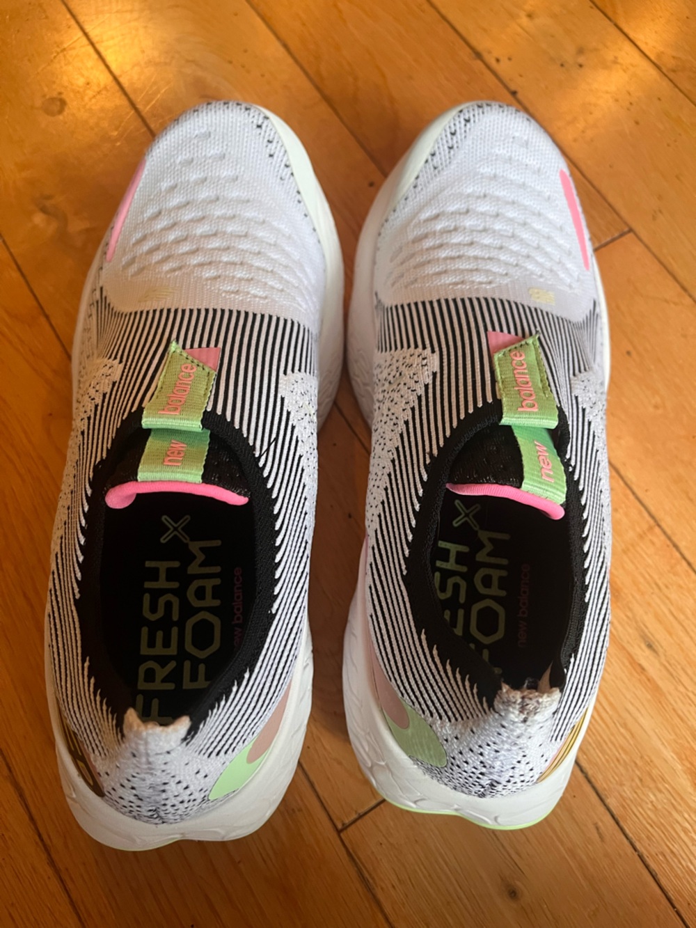 New Balance Fresh Foam White Slip-On Sneakers with Pink & Neon Green Accents - Picture 4 of 6